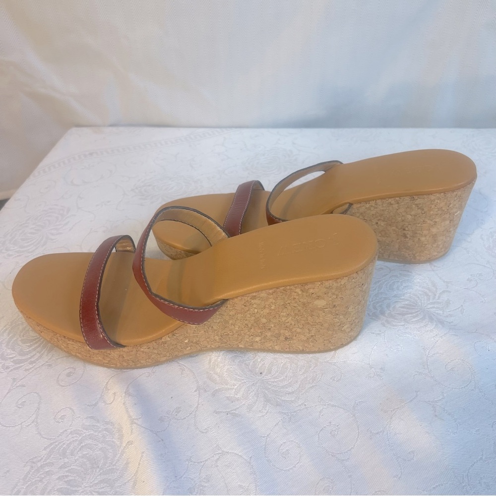 J. Crew Sandals Wedge Reddish Brown Straps Slip On 3” Cork Wedges 10👍 - Picture 5 of 8